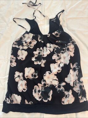 Express Black Floral Halter Camisole with Blush Accents